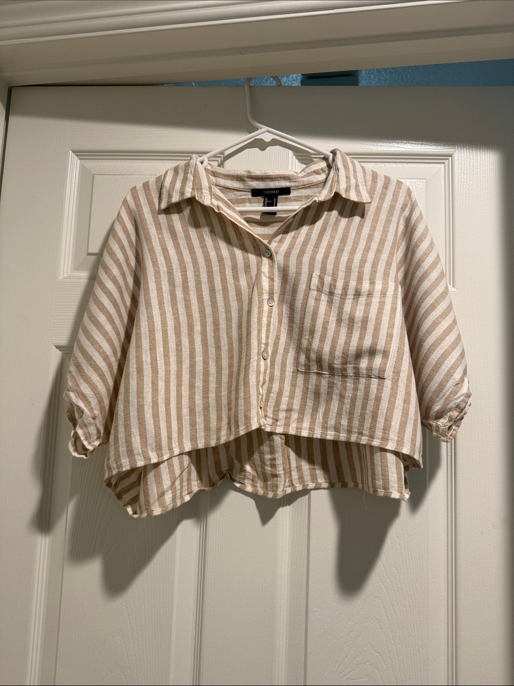 Forever 21 Beige & White Striped Top